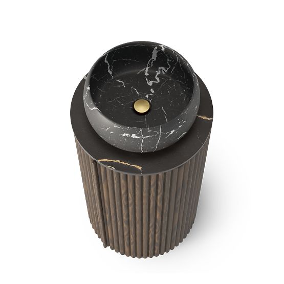 Súprava skrinky s doskou a umývadlom La promessa 40 cm, ryhovaná, zaoblená, tmavý orech/čierna