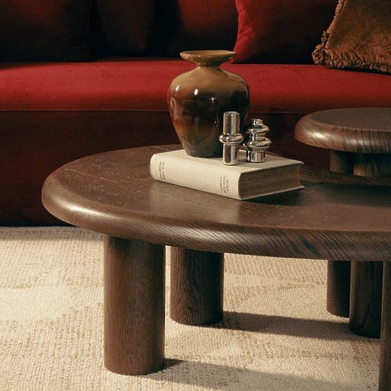 Súprava stolíkov Sirocco, tmavý dub, oblé tvary