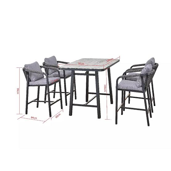 Súprava záhradného nábytku (4 barové stoličky + vysoký stôl) BREZZA sivá