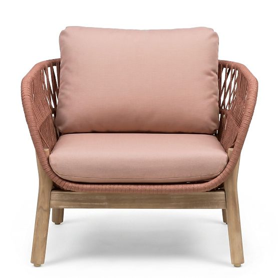 Súprava záhradného nábytku Fiorentino teakový vzhľad, výplet, svetlé akáciové drevo FSC, terakota, z