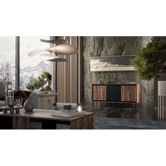 SWING KM-1 komoda orech/čierna, nohy: čierna (2p=1ks)