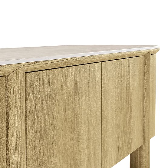 Televízna skrinka Segretto štvordverová, zaoblená, prírodný dub, travertín