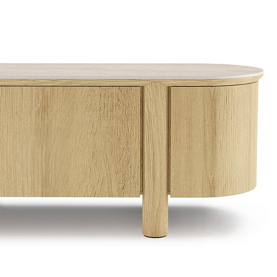 Televízna skrinka Segretto štvordverová, zaoblená, prírodný dub, travertín