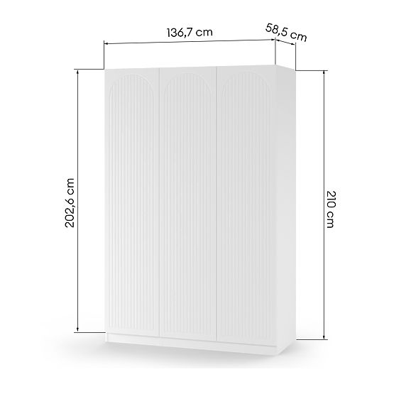 Trojkrídlová skriňa Neroli, drážky v oblúku, biela