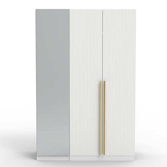 Trojkrídlová skriňa Neroli, zrkadlo/jednoduché drážky, biela