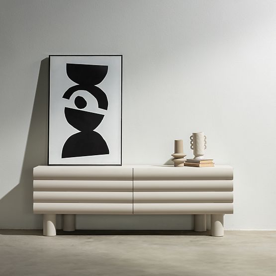 TV skrinka Anatra, ryhovaná, béžová, oblé tvary