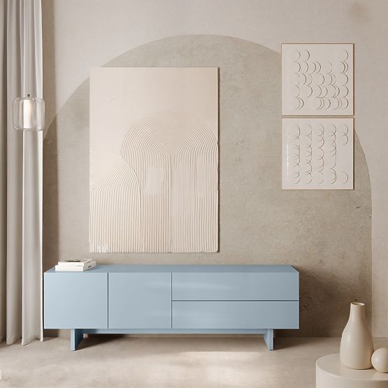 TV skrinka Glim, modrá dymová, lesklá