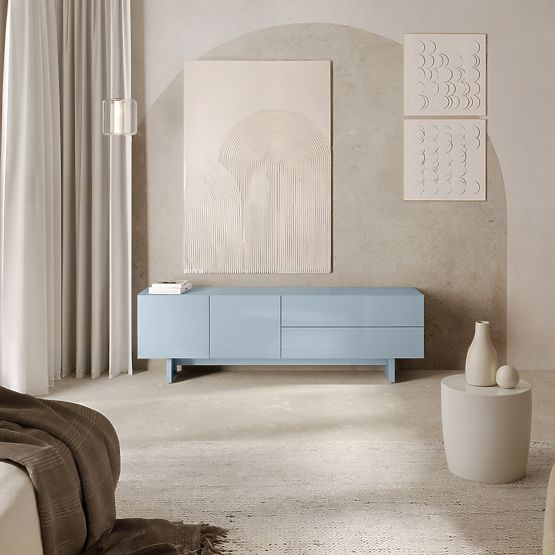 TV skrinka Glim, modrá dymová, lesklá