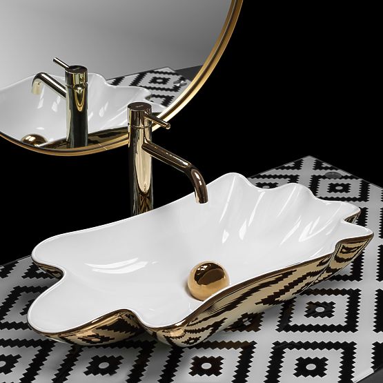 Umyvadlo REA Sea Infinity Gold/Biela + Zátka