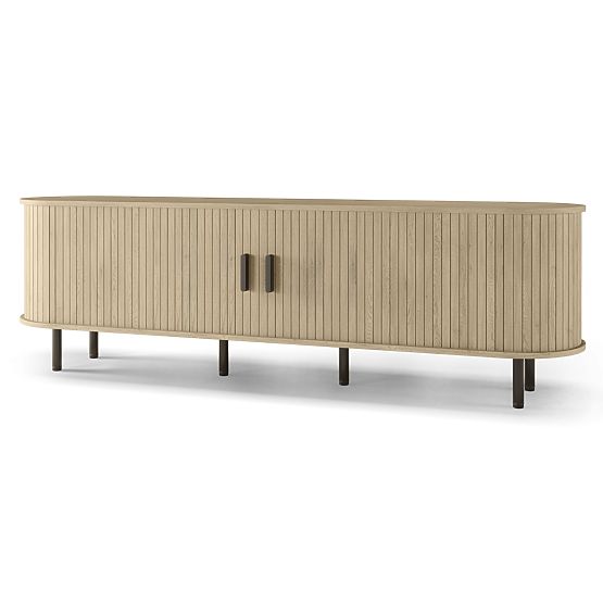 Uzavretá TV skrinka Gliss, zaoblená, lamely, svetlý dub