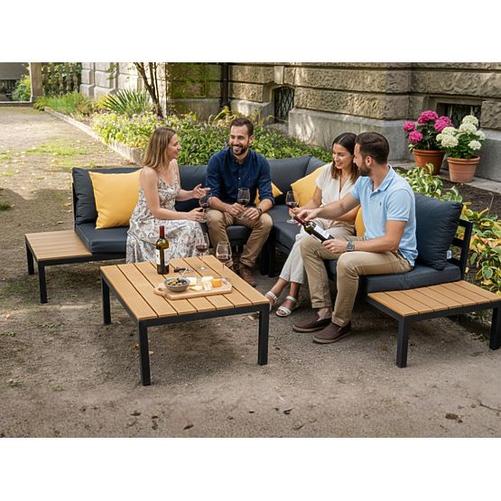 Veľká hliníková rohová súprava so stolíkom MASSIMO čierna