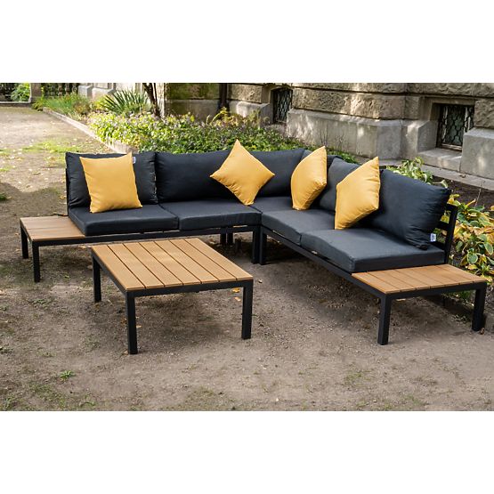 Veľká hliníková rohová súprava so stolíkom MASSIMO čierna