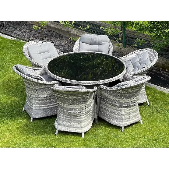 Veľká jedálenská súprava z technoratanu (6 kresiel + stôl) MODERNO svetlosivá