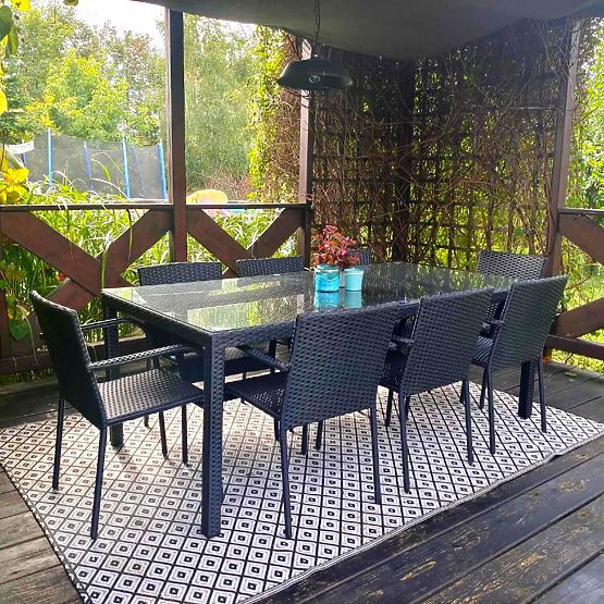 Veľká jedálenská súprava z technoratanu (stôl 200x100cm + 8 stoličiek) SOTTILE čierna