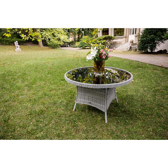 Veľký okrúhly stôl z technoratanu MODERNO svetlosivý