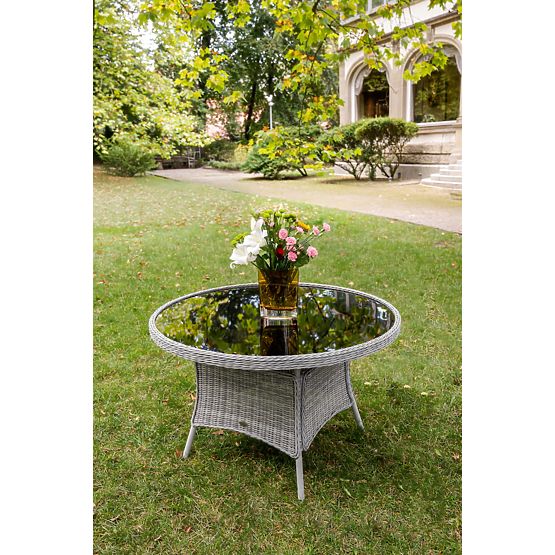 Veľký okrúhly stôl z technoratanu MODERNO svetlosivý