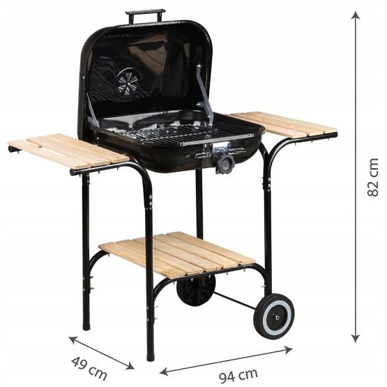 Veľký záhradný gril s nastaviteľným roštom a drevenými policami