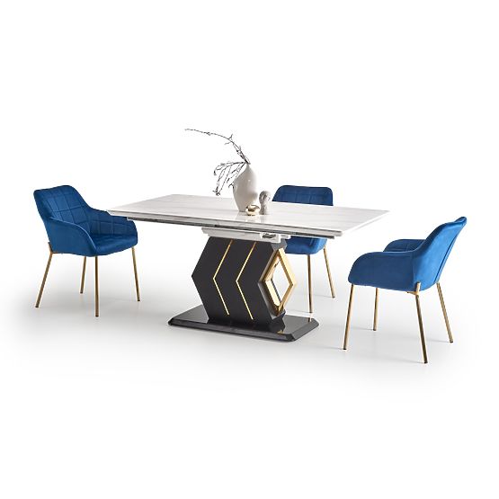 VINCENZO rozkladací stôl doska: biely mramor, noha čierna/zlatá (3p=1ks)