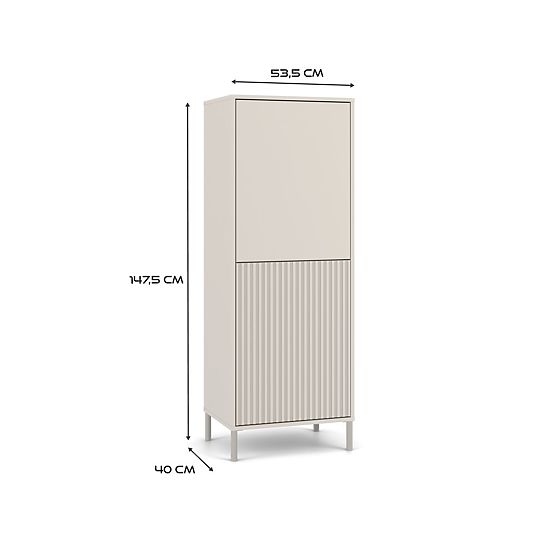 Vitrína KAMARO 2DK SLIM/HLADKÝ KAŠMÍR Lamelový Ryhovaný + Klasický Čelný Panel