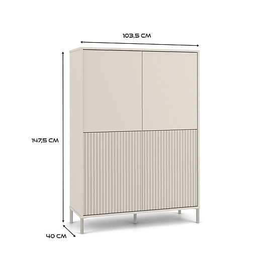 Vitrína KAMARO 4DK SLIM/HLADKÝ KAŠMÍR 4 Dvere Lamely Ryhovaný + Klasický Predný