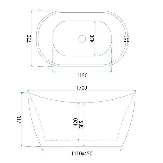 Voľne stojaca akrylátová vaňa ATENA 170