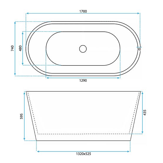 Voľne stojaca akrylátová vaňa OFELIA 170