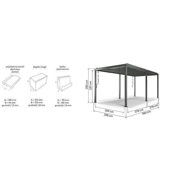 Voľne stojaca záhradná pergola Antilla z hliníka, 6x3 m, bioklimatická, pohyblivé lamely, antracitov
