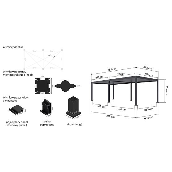 Voľne stojaca záhradná pergola Lumera z hliníka, 4x8 m, bioklimatická, LED osvetlenie, elektrická