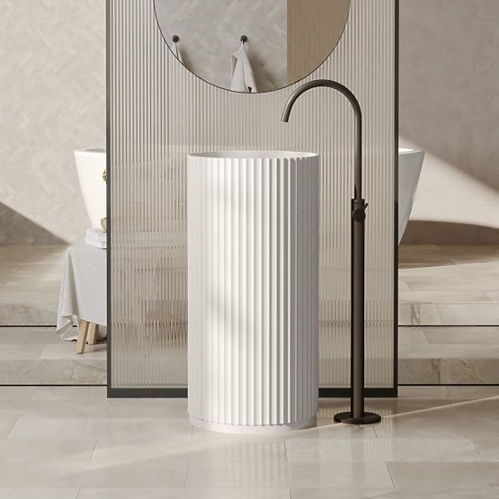 Voľne stojace umývadlo Ciriola, kompozitné, 45x90 cm, svetlosivé, ryhované