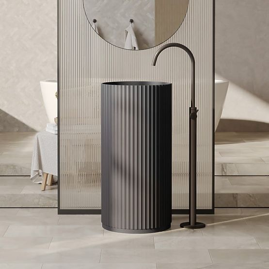 Voľne stojace umývadlo Ciriola, kompozitné, 45x90 cm, tmavosivé, ryhované