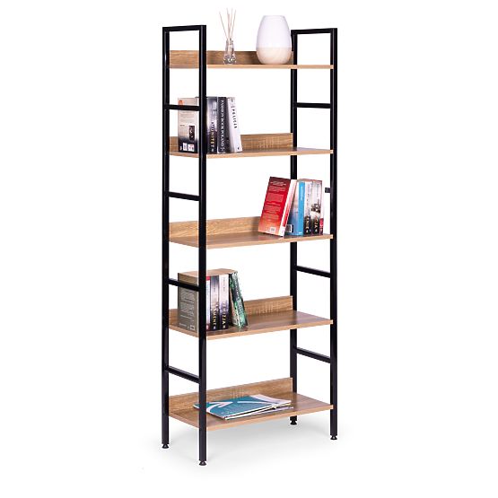 Vysoký loftový regál 5 políc kov MDF ModernHome