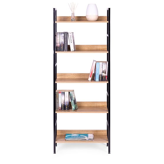 Vysoký loftový regál 5 políc kov MDF ModernHome