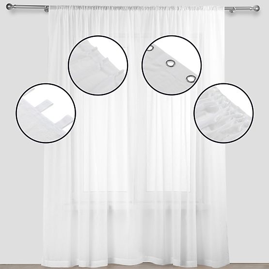 Záclona KRESZ biela farba klasický štýl flex flex 5,5 cm s dvojitým záhybom drvený voál 140x270