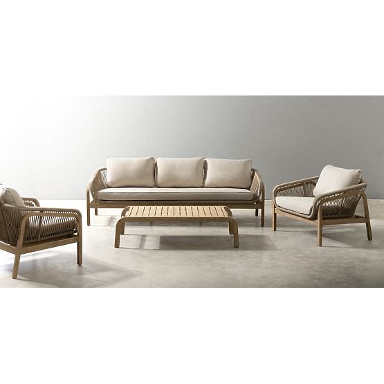 Záhradná nábytková sada Belpasso, pletenina, eukalyptové drevo FSC, teakový vzhľad, svetlo béžová, z