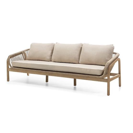 Záhradná nábytková sada Belpasso, pletenina, eukalyptové drevo FSC, teakový vzhľad, svetlo béžová, z