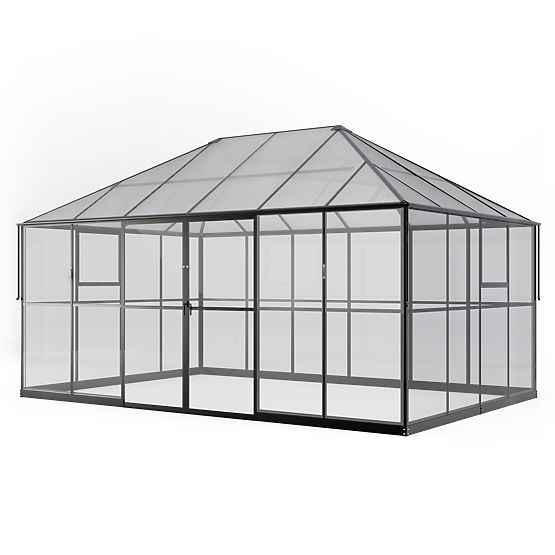 Záhradná oranžéria EcoGlass Gazebo Standard so základom 12 m² tvrdené sklo 4 mm, polykarbonát 6 mm