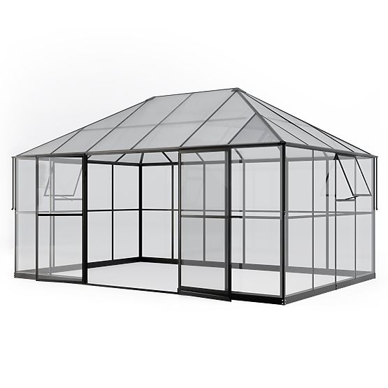 Záhradná oranžéria EcoGlass Gazebo Standard so základom 12 m² tvrdené sklo 4 mm, polykarbonát 6 mm