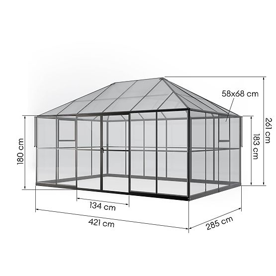Záhradná oranžéria EcoGlass Gazebo Standard so základom 12 m² tvrdené sklo 4 mm, polykarbonát 6 mm