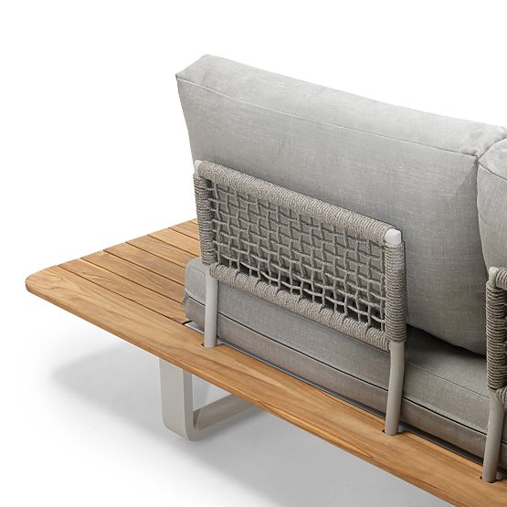 Záhradná rohová sedacia súprava so stolíkom San Piero, teakové FSC drevo, sivá/prírodná