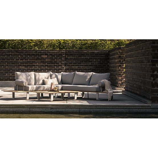 Záhradná rohová sedacia súprava so stolíkom San Piero, teakové FSC drevo, sivá/prírodná