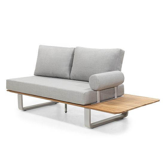 Záhradná rohová sedacia súprava so stolíkom San Piero, teakové FSC drevo, sivá/prírodná