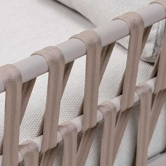 Záhradná rohová sedačka so stolíkom Amarello, hliníková, pletená, svetlo béžová/béžovošedá