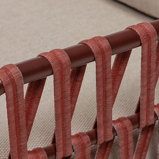 Záhradná rohová sedačka so stolíkom Amarello, hliníková, výplet, svetlo béžová/bordovo hnedá