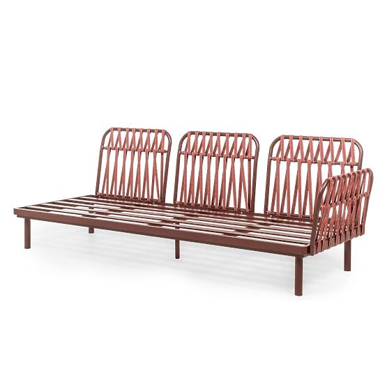 Záhradná rohová sedačka so stolíkom Amarello, hliníková, výplet, svetlo béžová/bordovo hnedá