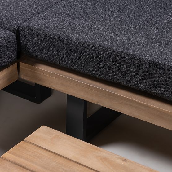 Záhradná rohová sedačka so stolíkom Borgo, akáciové drevo FSC, teakový vzhľad, sivá