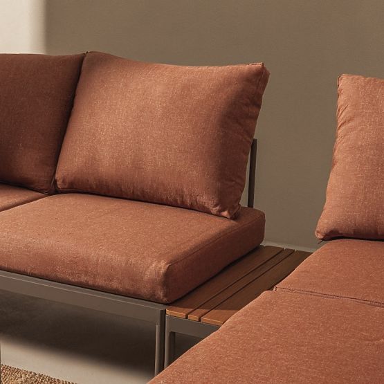 Záhradná rohová sedačka so stolíkom Lugi, polywood, moka/sivá