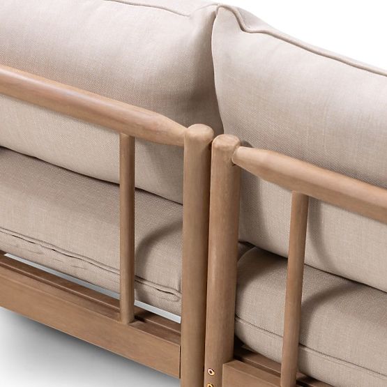 Záhradná rohová sedačka so stolíkom Mortlake, eukalyptové drevo FSC, teakový vzhľad, svetlo béžová/p