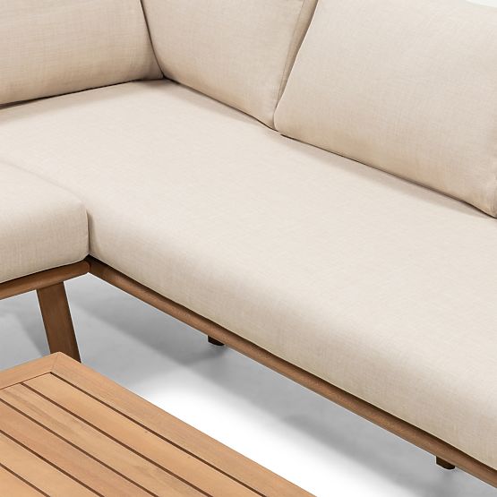 Záhradná rohová sedačka so stolíkom Penne, eukalyptové drevo FSC, béžová