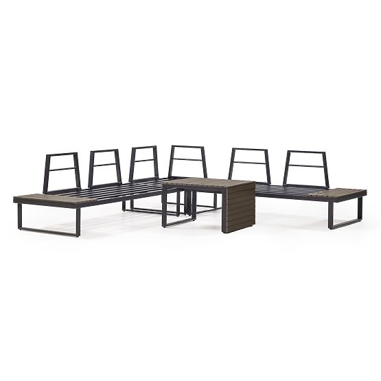 Záhradná rohová sedačka so stolíkom Valongo, polywood, spun-poly, svetlosivá/antracitová