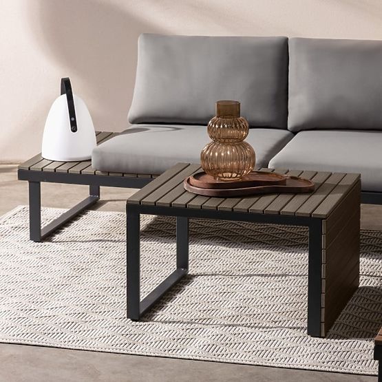 Záhradná rohová sedačka so stolíkom Valongo, polywood, spun-poly, svetlosivá/antracitová